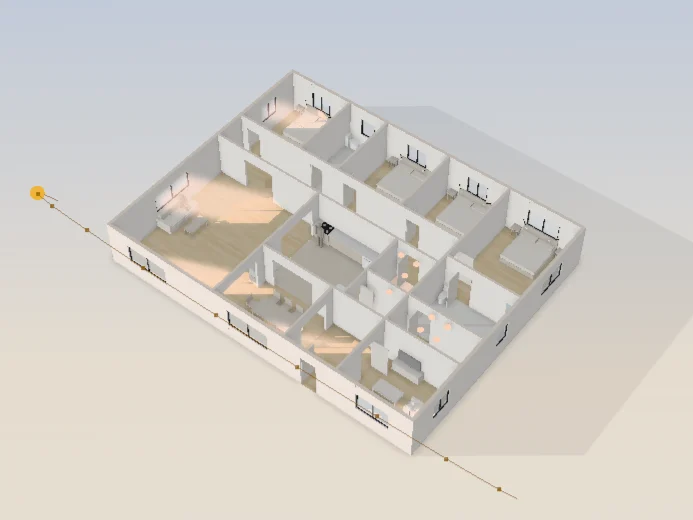 The Magnolia, the sample home, in 3D as its report opens on it, the sun's path over it